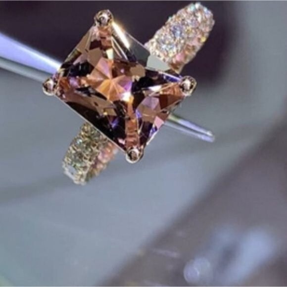 Rose Gold Diamond Under Halo Ring With Diamond Prongs Cushion Cut Morganite - Picture 5 of 16
